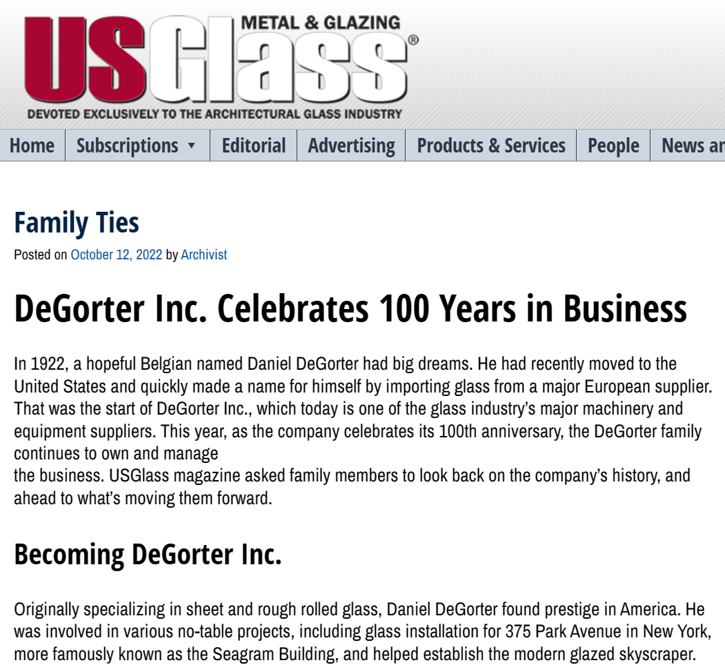 Screenshot of US Glass magazine article